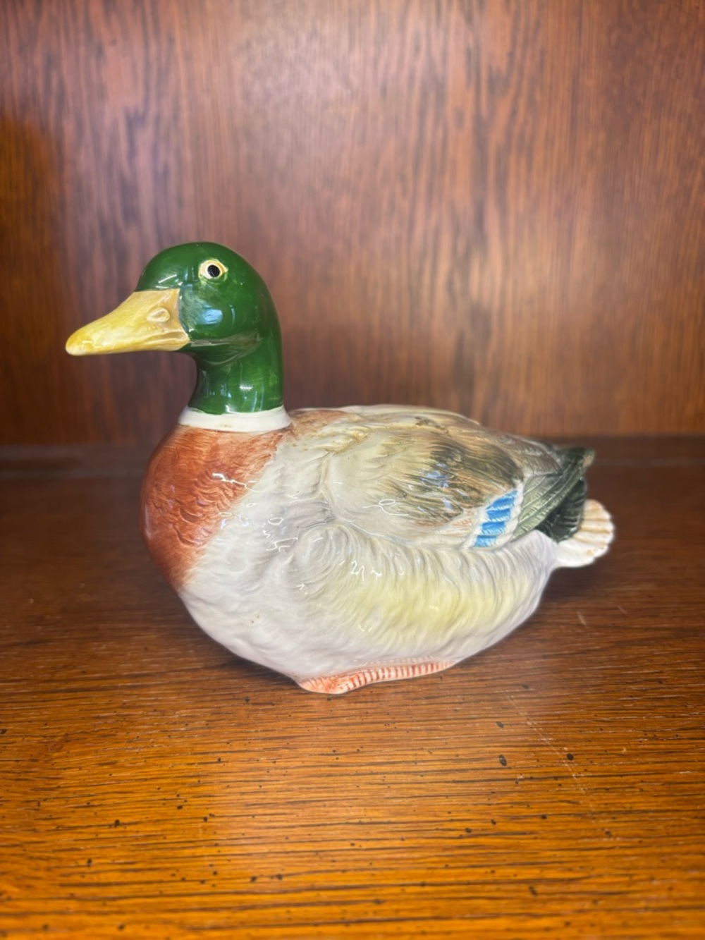 Ceramic Otagiri Mallard Duck Figurine in Green, Brown & Cream